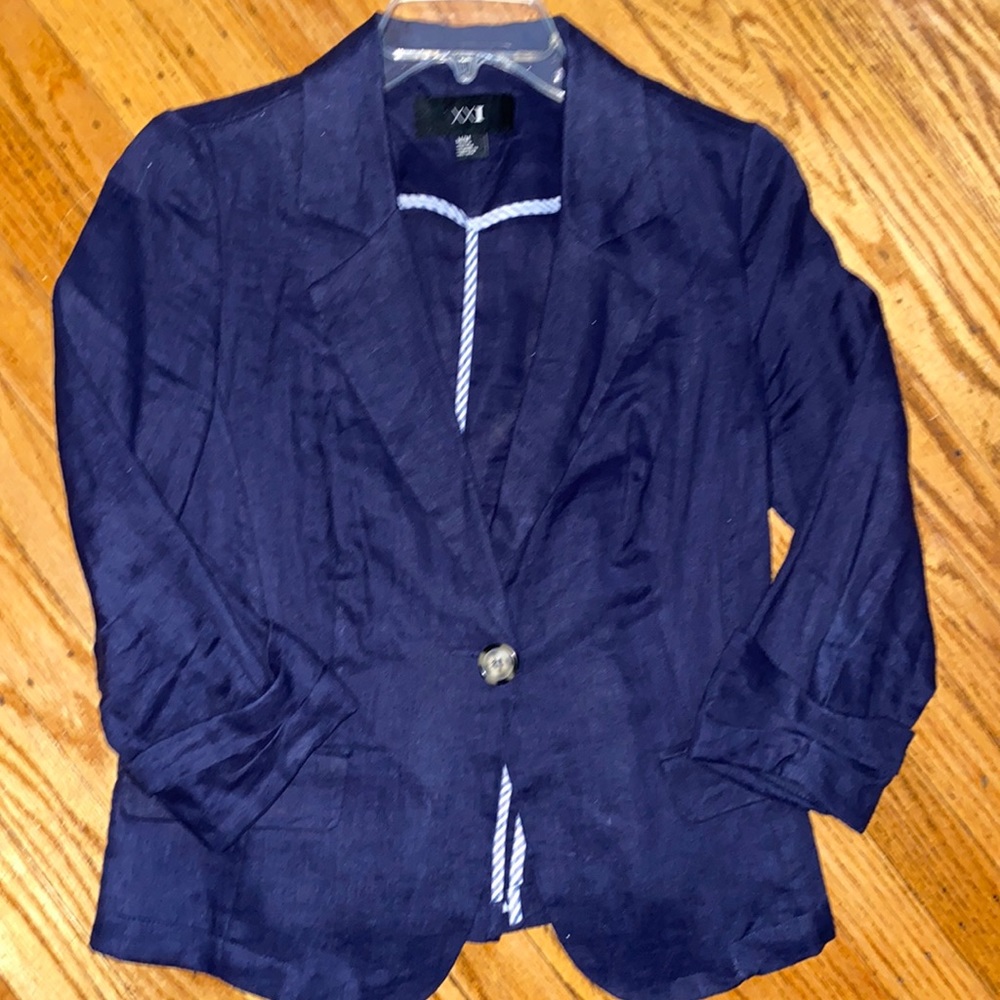 Twenty one sz medium navy linen blazer 3/4 sleeve